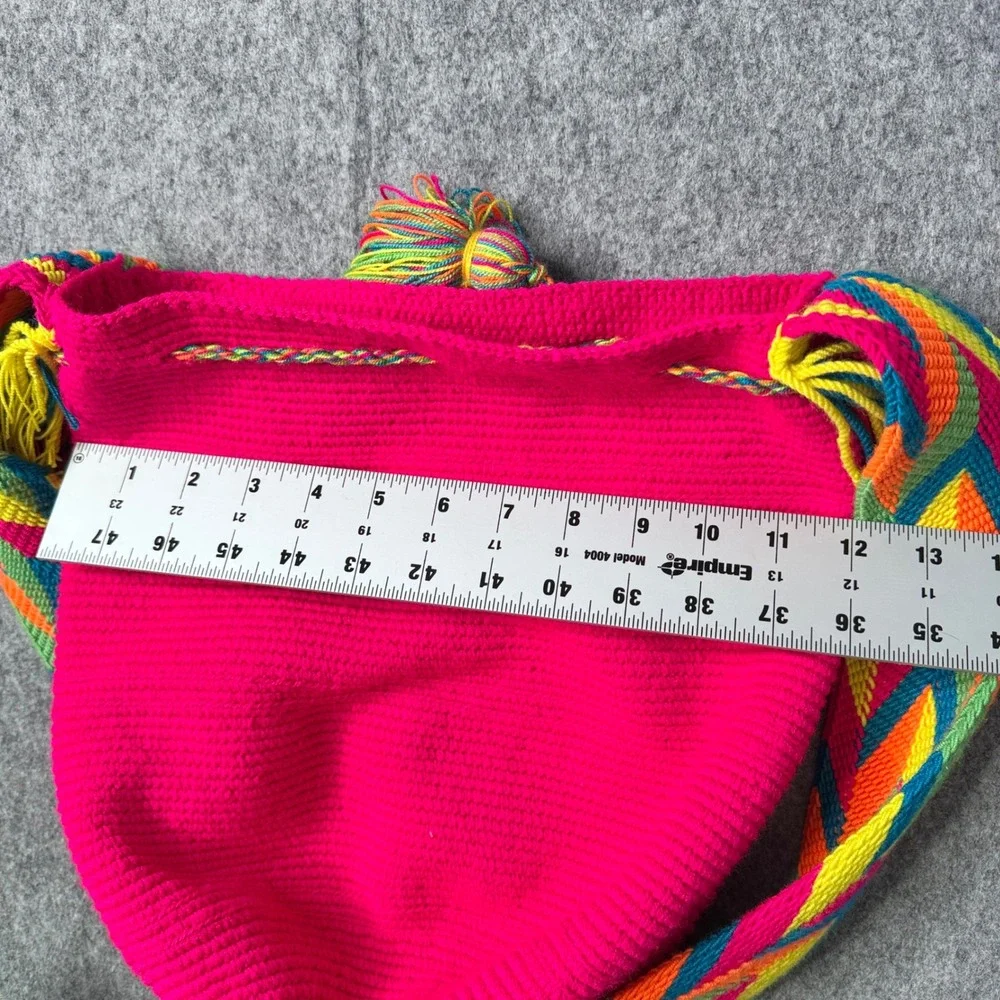 Wayuu Style Hot Pink Handmade Mochila Bag Rainbow Chevron Strap‎ Tassels Boho